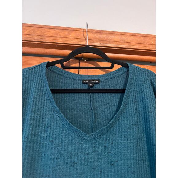 Lane Bryant Women's VNeck Waffle Knit Lightweight Long Sleeve Tee Teal SZ 18/20 - Picture 2 of 9
